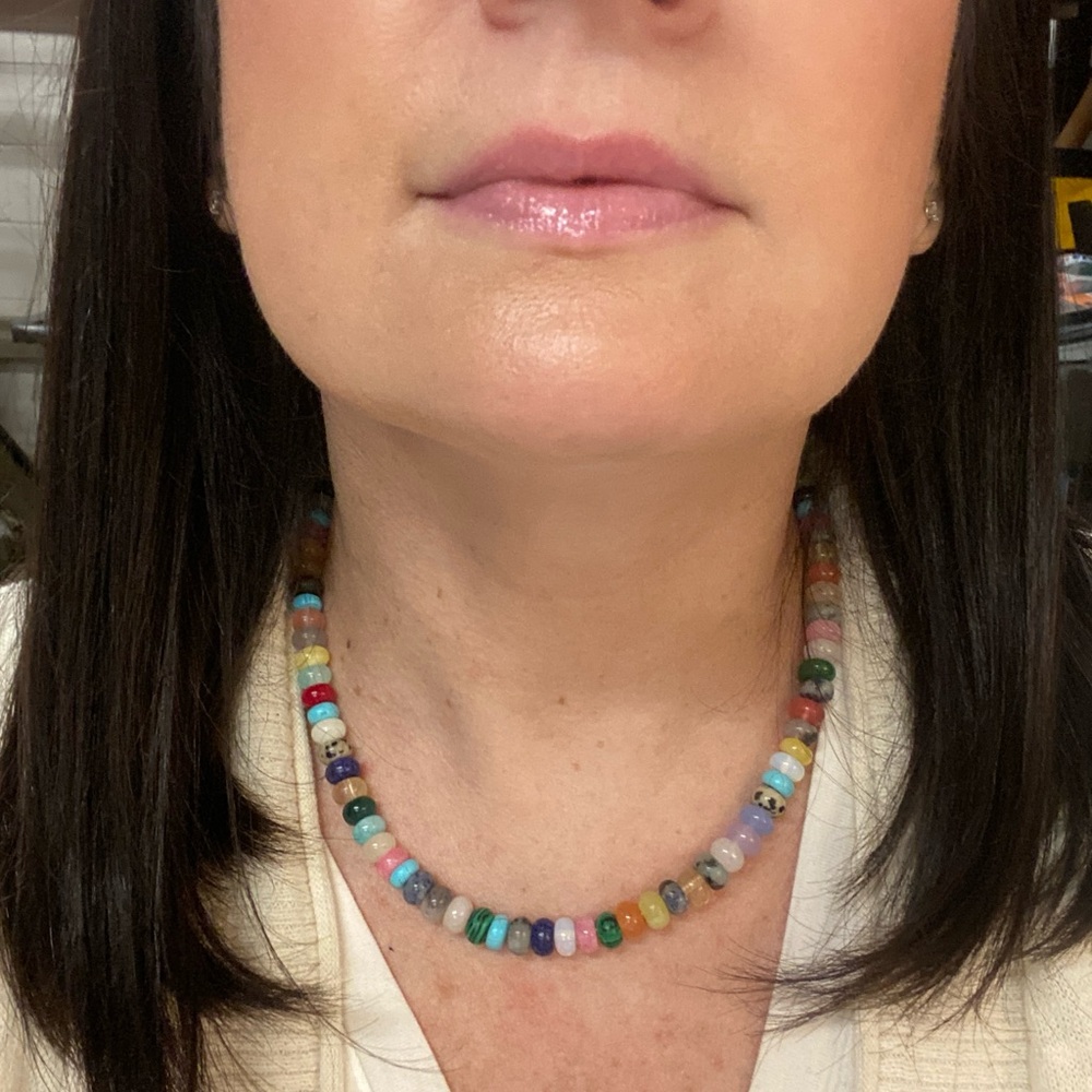 Rainbow Gummy Genuine Gemstone Necklace Sterling Clasp Handmade